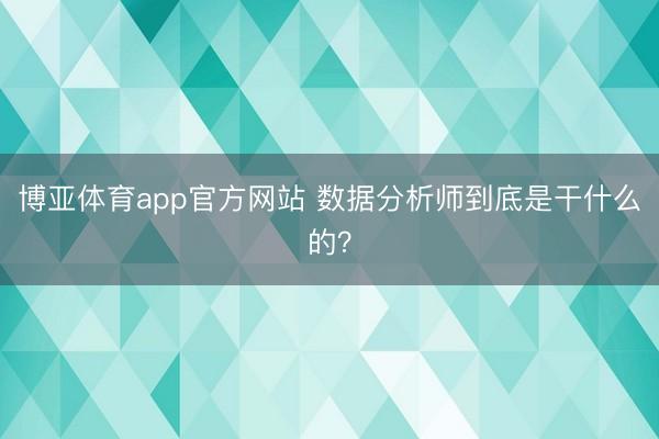博亚体育app官方网站 数据分析师到底是干什么的？