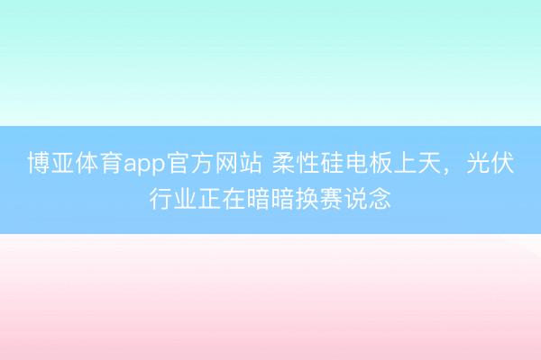 博亚体育app官方网站 柔性硅电板上天，光伏行业正在暗暗换赛说念