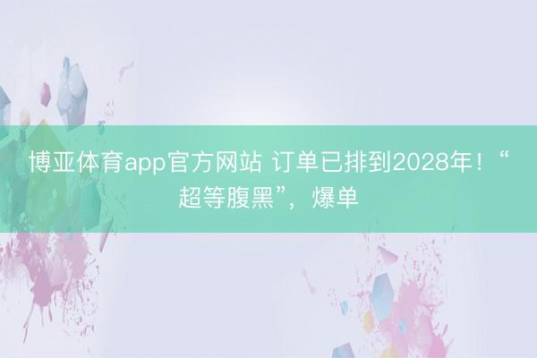 博亚体育app官方网站 订单已排到2028年！“超等腹黑”，爆单