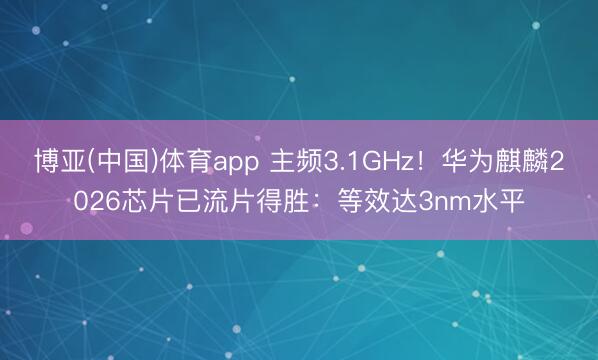 博亚(中国)体育app 主频3.1GHz！华为麒麟2026芯片已流片得胜：等效达3nm水平