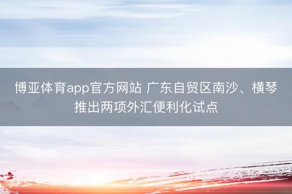 博亚体育app官方网站 广东自贸区南沙、横琴推出两项外汇便利化试点